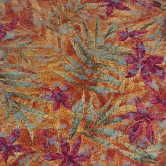 Tropical Fabric Sheer Stretchy Orange Purple 4+Yds Studio Line by Caravel - Picture 2 of 6